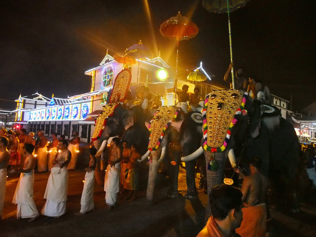 les éléphants au cours de la procession à Guruwajur